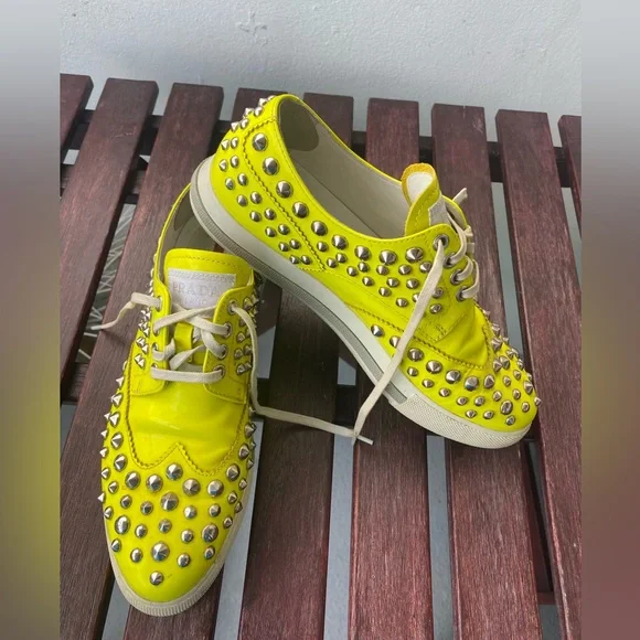 Prada studded neon yellow sneakers sz 37 - Picture 2 of 11